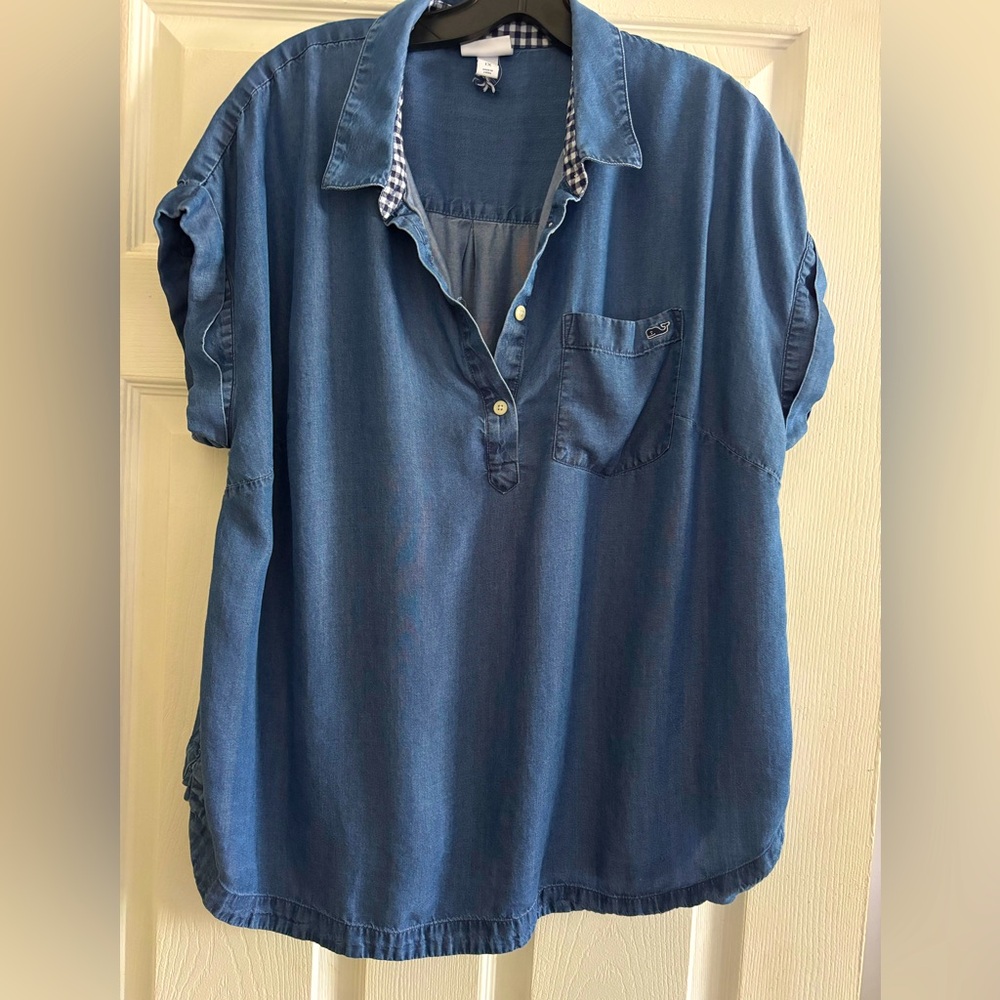 Vineyard Vines Denim Blue Colored Short Sleeve Popover